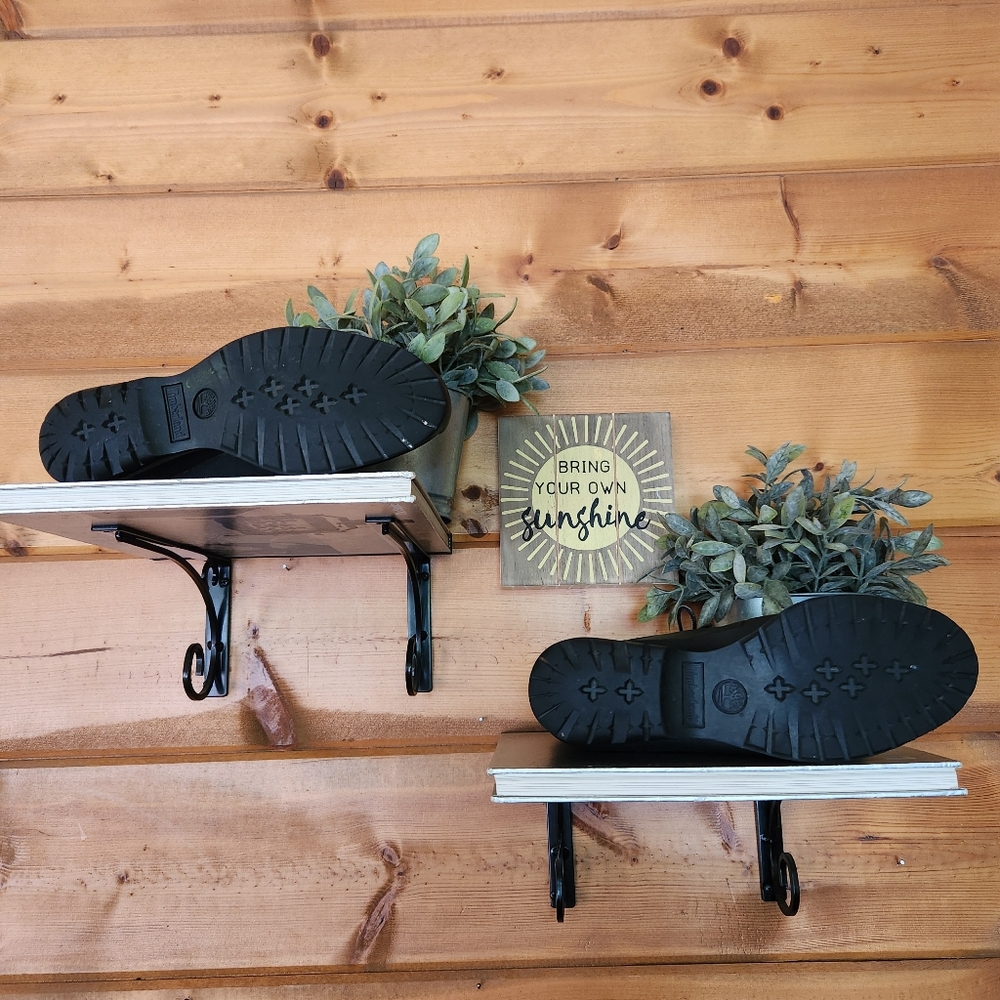 TIMBERLAND 89395 Black Leather Wedge Heel Lace Up Ankle Boots Moto Shoe Sz 8.5 M - Picture 7 of 11